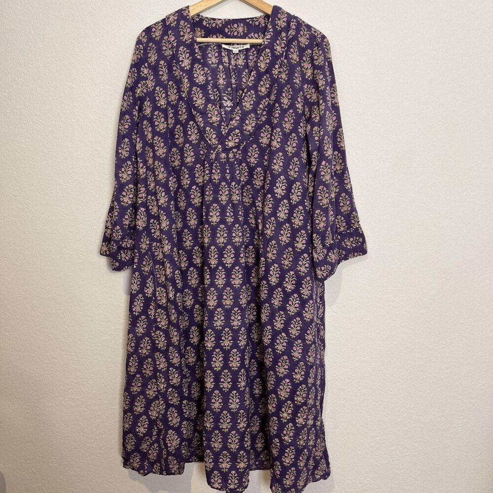D Heart D Purple Floral Long Sleeve Midi Lagenlook Dress Women's Size Large/XL